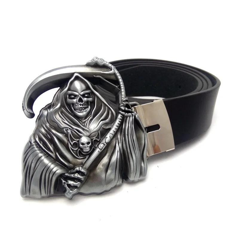 Punk Rock Cowboy Mens Belts with Skull Reaper's Scythe Big Metal Buckle Cinturon Hombre Cinto Masculino Riem Kemer Cintura Uomo |