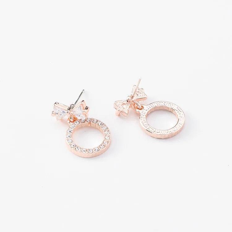 

2018 Shiny Zircon Bowknot Geometric Drop Dangle Earrings For Girl Sweety Cute Rhinestone Circle Pendientes Small Fine Jewelry