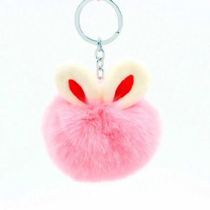 

Cute Girls Fluffy Rabbit Fur Ball Pom Pom Key Chain For Women Pompon Bunny Ear Keychain On Bag Trinket Female Jewelry Party Gift