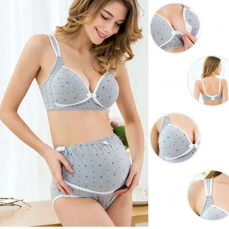 Bra+Panties Set Cotton Pregnant Brassieres Maternity Pregnancy Breast Feeding Bras For Women Panties Underwear Mother Clothes | Мать и