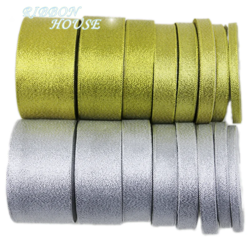 (25 yards/lot) Gold and Silver ribbon Christmas packaging ribbons high-grade quality Wholesale