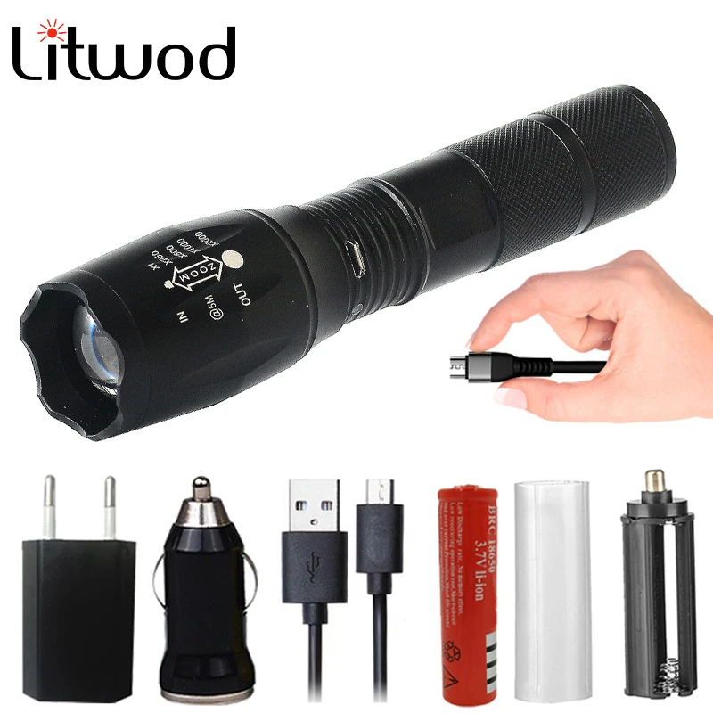 Litwod Z20A100 XM L2 U3 Micro USB Перезаряжаемый светодиодный фонарь водонепроницаемый 5