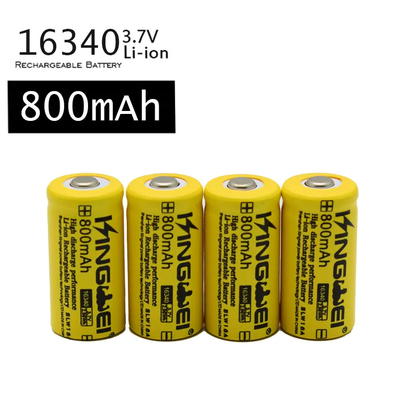 Большая скидка KingWei 4 шт./лот 16340 (ICR123A) 3 7 v 800mah перезаряжаемая литиевая батарея |