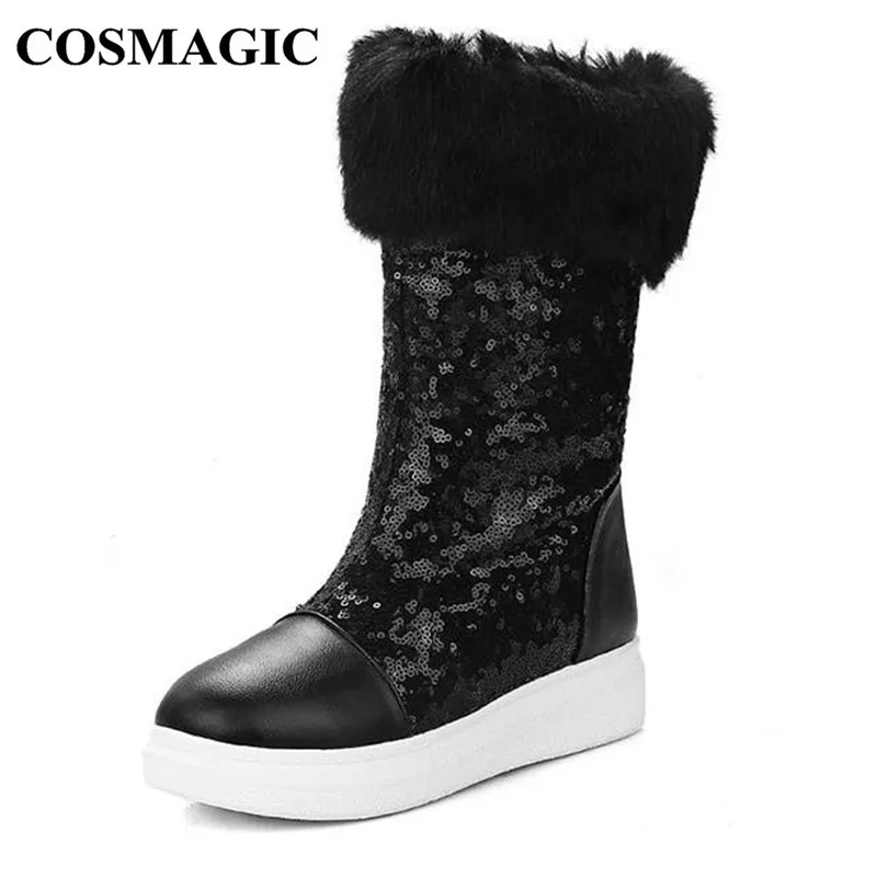 COSMAGIC/Новинка 2018 года женские зимние сапоги до середины икры с блестками модные