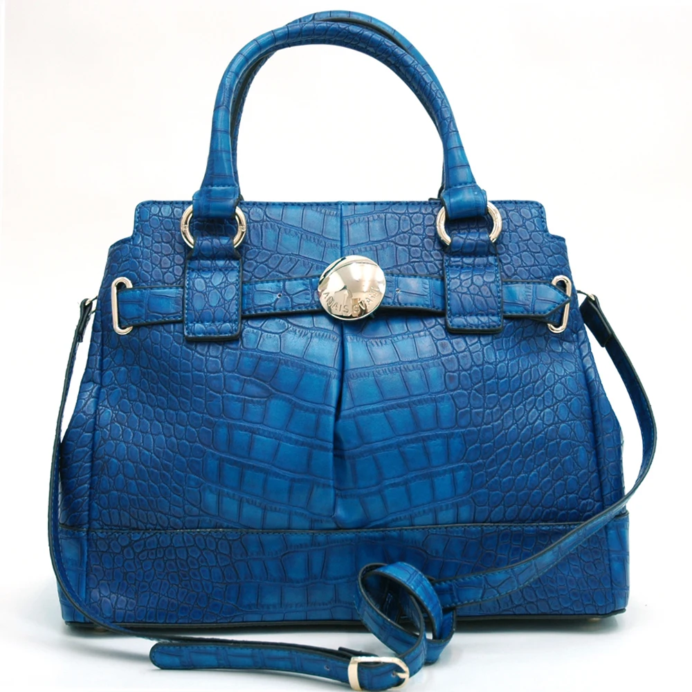 Anais Gvani Chic Croco A Frame Satchel with Belted Accent Blue|satchels totes|satchelsatchel canvas |