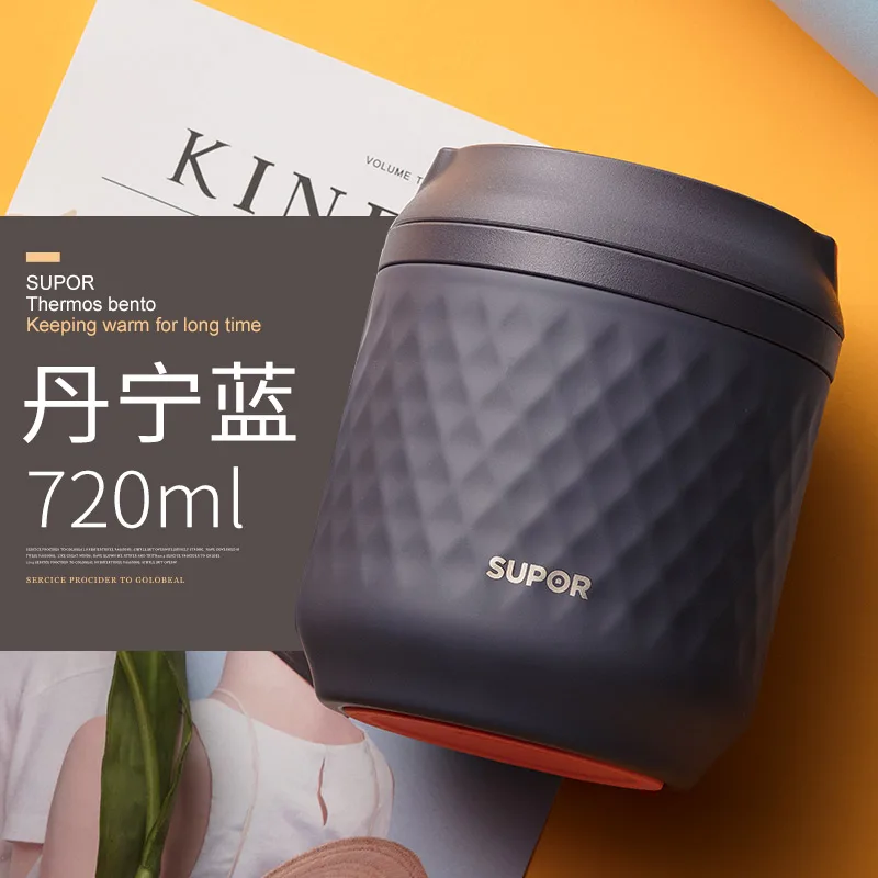 Бытовой термос крышка Bento box изолированный ланч длинный баррель из нержавеющей стали Вакуумная чашка горшок 1 человек СУП может BT-22 - Цвет: 720ml black