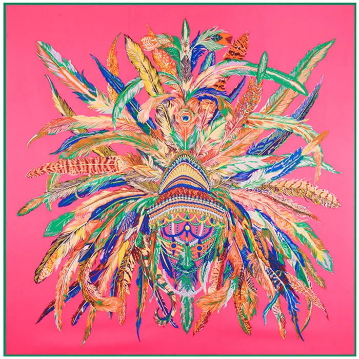 New Hot Brand Women Twill Silk Scarf Indian Feather Crown Print Kerchief Turban Headband Large Hijab Square Scarves |