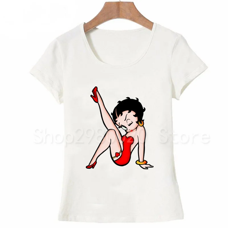 Женская футболка с принтом Betty Boop Повседневная забавная белого цвета