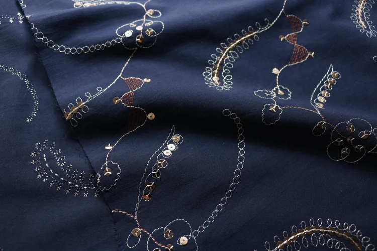 Ручной cheongsam платье ткань синий вышитый бисером лист тонкая хлопковая ткань