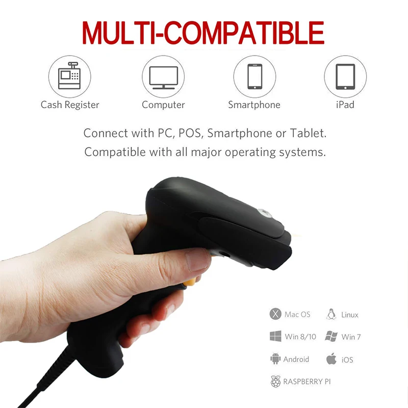 NT800U ручной Проводной USB сканер штрих-кода CMOS 1D 2D QR считыватель непрерывное