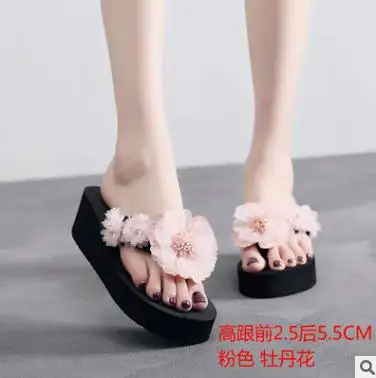 26 heel 5cm Летние вьетнамки в богемном стиле; красивые домашние тапочки с нескользящей подошвой; износостойкие сандалии; коллекция года; женская обувь - Цвет: 26 heel 5cm