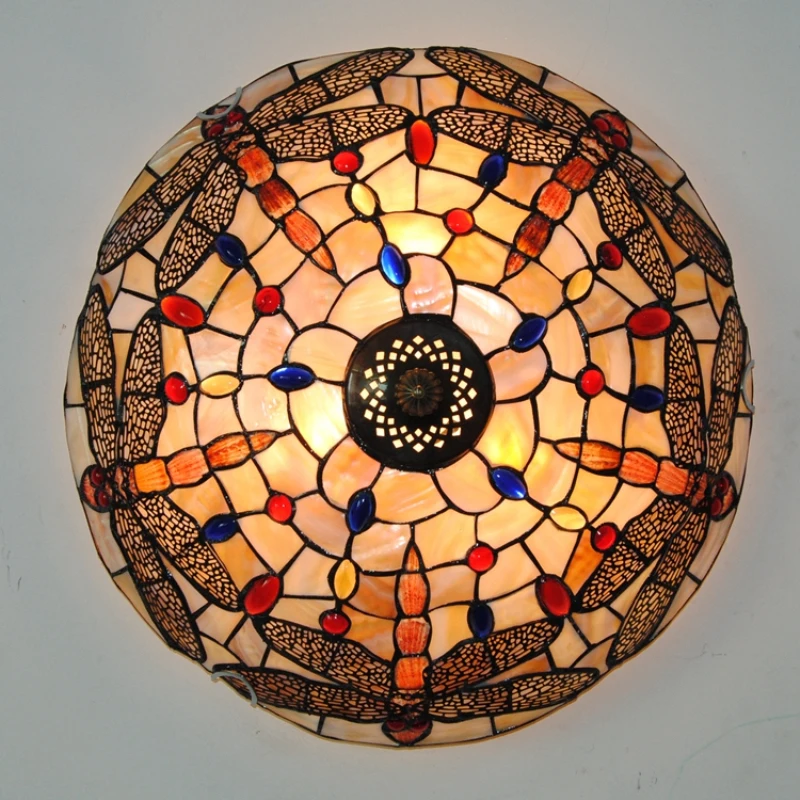 Винтажный витражный потолочный светильник Tiffany Style Dragonfly Подвесная лампа для