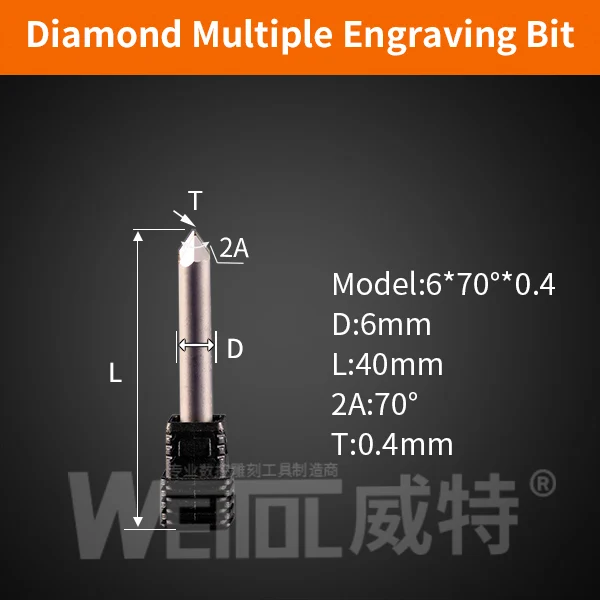 5AJGSD67004 Weitol 1 шт. 6 мм алмазные многократные гравировальные биты PCD ЧПУ фрезы для мрамора, гранита, bluestone фрезы - Длина режущей кромки: 5AJGSD67004