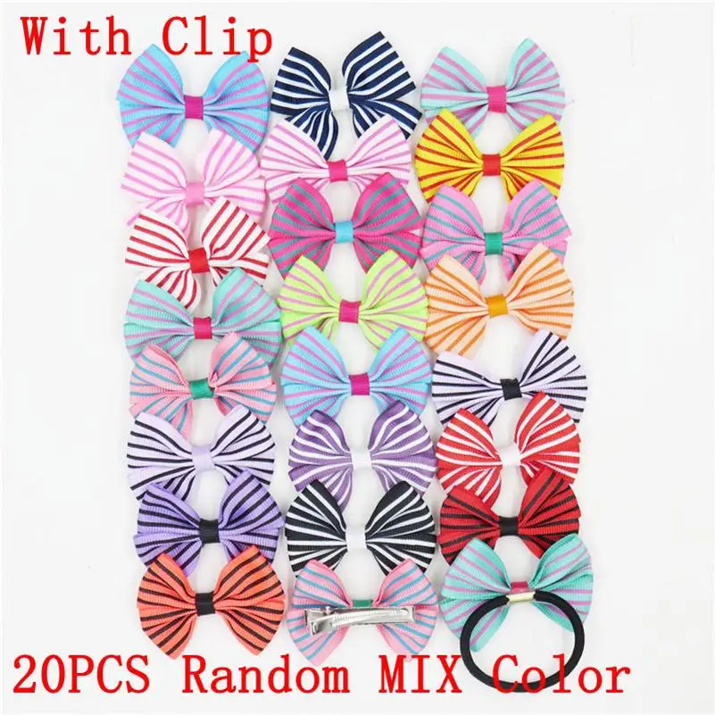 20PCS Random MIX 20 шт./лот твердого Бутик Grosgrain ленты для девочек с маленьким бантом; резинка для волос, обтянутая тканью; зажим для галстука лента для волос, бабочка Сделай Сам DIY бигуди для волос Аксессуары Лучший подарок - Цвет: 20PCS Random MIX