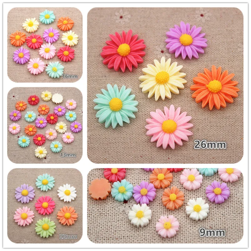 

9mm/13mm/16mm/22mm/26mm Mix Colors Daisy Resin Flower Flatback Cabochon DIY Jewelry Craft Decoration