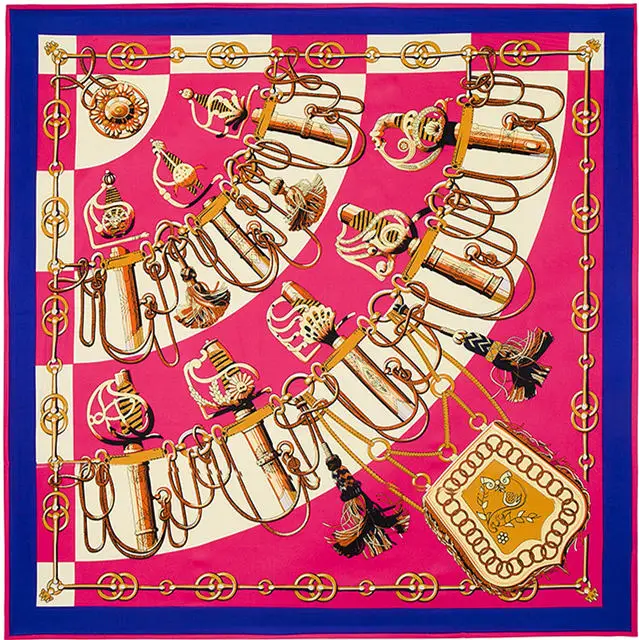 

100cm*100cm Silk Women Silk Square Soldier's Sword Silk Scarf Femal High Quality Shield and Saber Print Shawl 3114