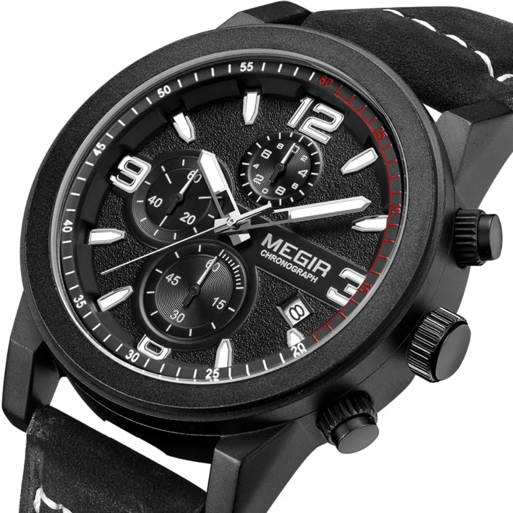 Megir в стиле милитари Sport Pilot кожа водонепроницаемые часы кварцевые модные мужские