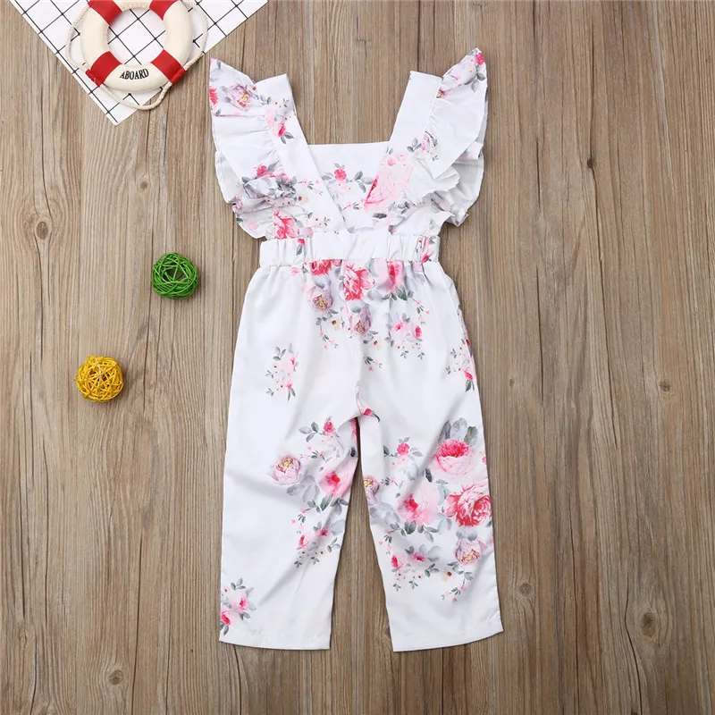 Новинка 2019 детские сиамские брюки с цветочным принтом и рукавами-крылышками для