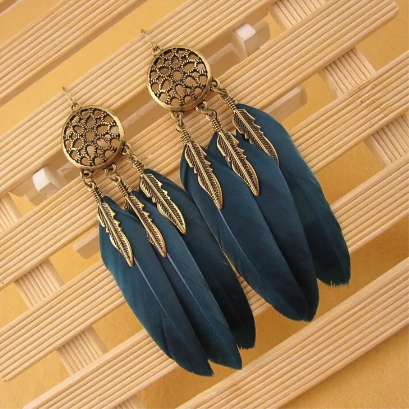 Винтажные висячие серьги в виде листьев и перьев для женщин новые богемные полые