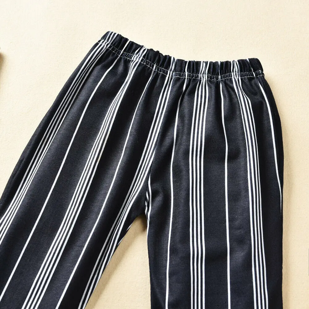 Модные короткие кружевные топы для маленьких девочек свободные штаны в полоску