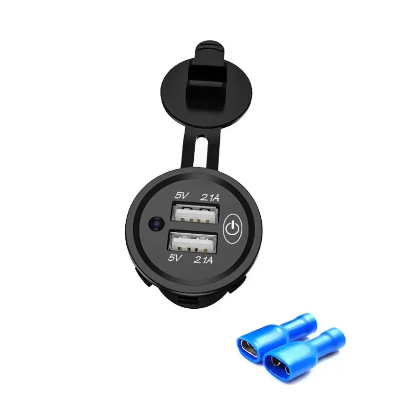 Универсальный 12 V-24 V светодиодный автомобиля мотоцикла лодка 2.1A Dual USB Зарядное устройство гнездо адаптера питания розетка с сенсорным переключателем для мобильного телефона