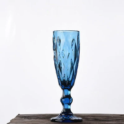 blue 140ml 2pcs Ретро тиснением Цветной в форме бокала с красным вином чашка утолщенная стеклянный Кубок для шампанского чашки винный бокал бытовой Питьевая утварь, комплект из 2 предметов - Цвет: blue 140ml 2pcs