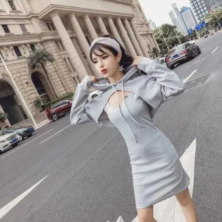 2019 Весна новое поступление женские платья и модный шнурок с капюшоном коротко