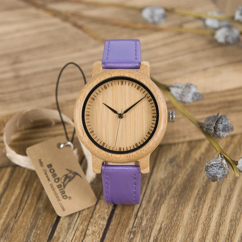 BOBO BIRD WJ07 бамбуковые часы простые из натуральной фиолетовой искусственной кожи