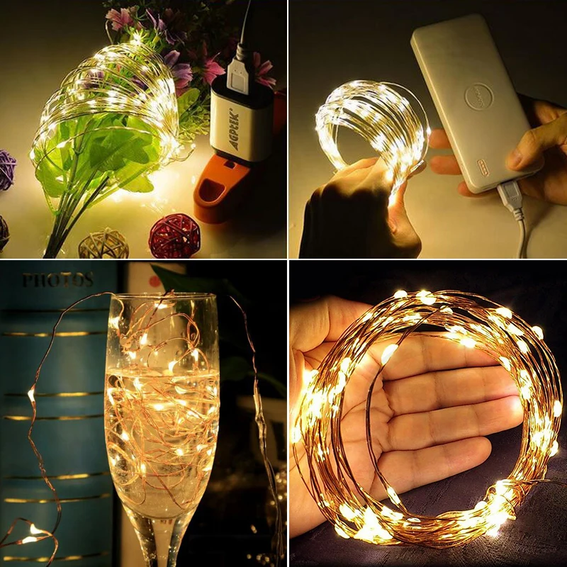 5 м 10 USB медная проволока водонепроницаемая светодиодная гирлянда для