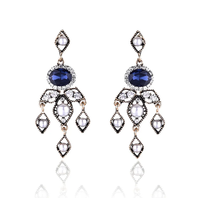 royal blue Кристалл Опал Камень серьги в форме капли Стразы Золотой пирсинг серьги женские свадебные украшения Рождественский подарок - Окраска металла: royal blue
