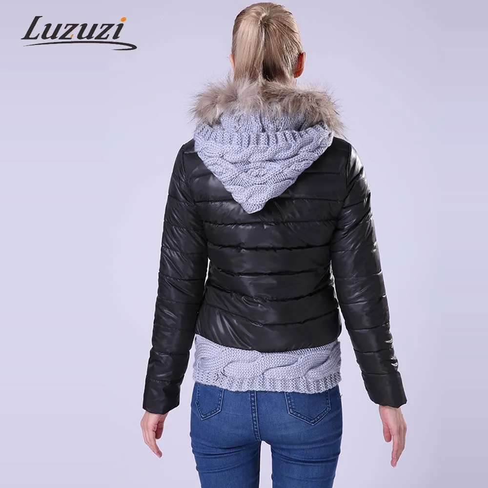 Для женщин пальто с шерстью зимнее и куртка из хлопка капюшоном модный вязаный