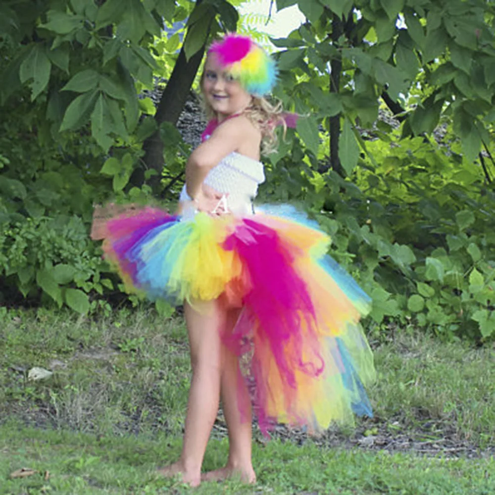 Bright Candy Rainbow Bustle Tutu Dress Unicorn Girl Birthday Photo Prop Halloween Pony Costume Baby Girls Infant Dresses | Детская