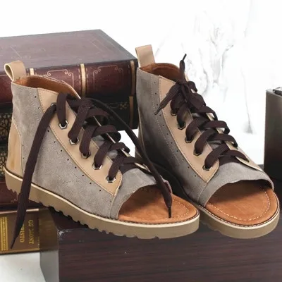 Мужские сандалии из натуральной кожи высокие босоножки в римском стиле на