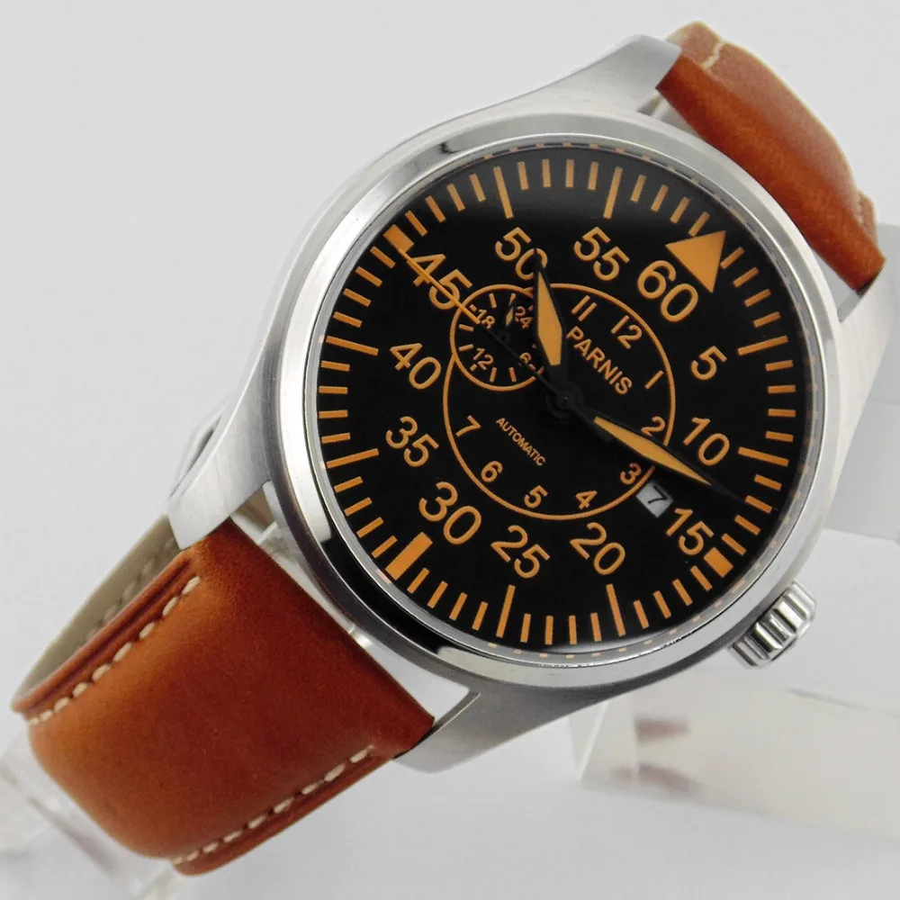 Parnis 44 мм черный циферблат с желтым знаком из нержавеющей стали Miyota