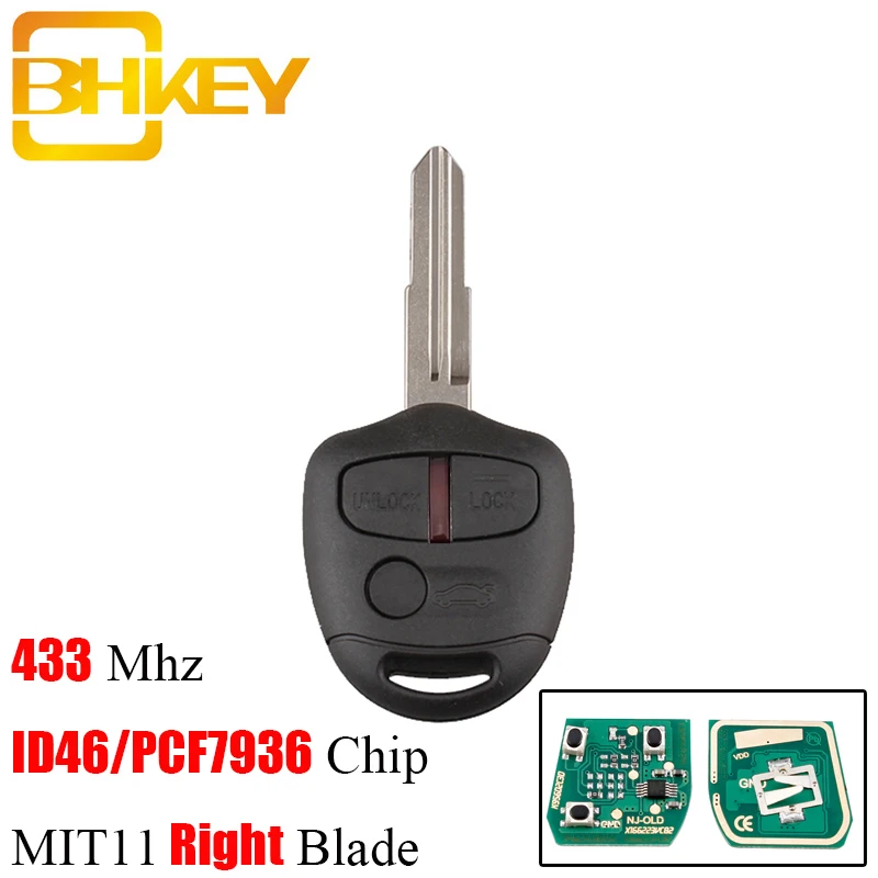 

BHKEY for Mitsubishi Key 3 Buttons 434Mhz Smart Car Key Fob for Mitsubishi Lancer Outlander Shogun Pajero MIT11 Blade ID46 Chip