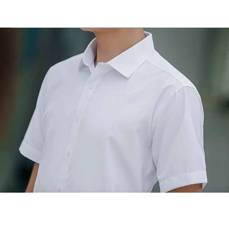 Quality Goods Business Men Shirt Solid Color Summer Shorts Sleeve White Men's Clothing Shirts Tops Plus Size Office OL | Мужская