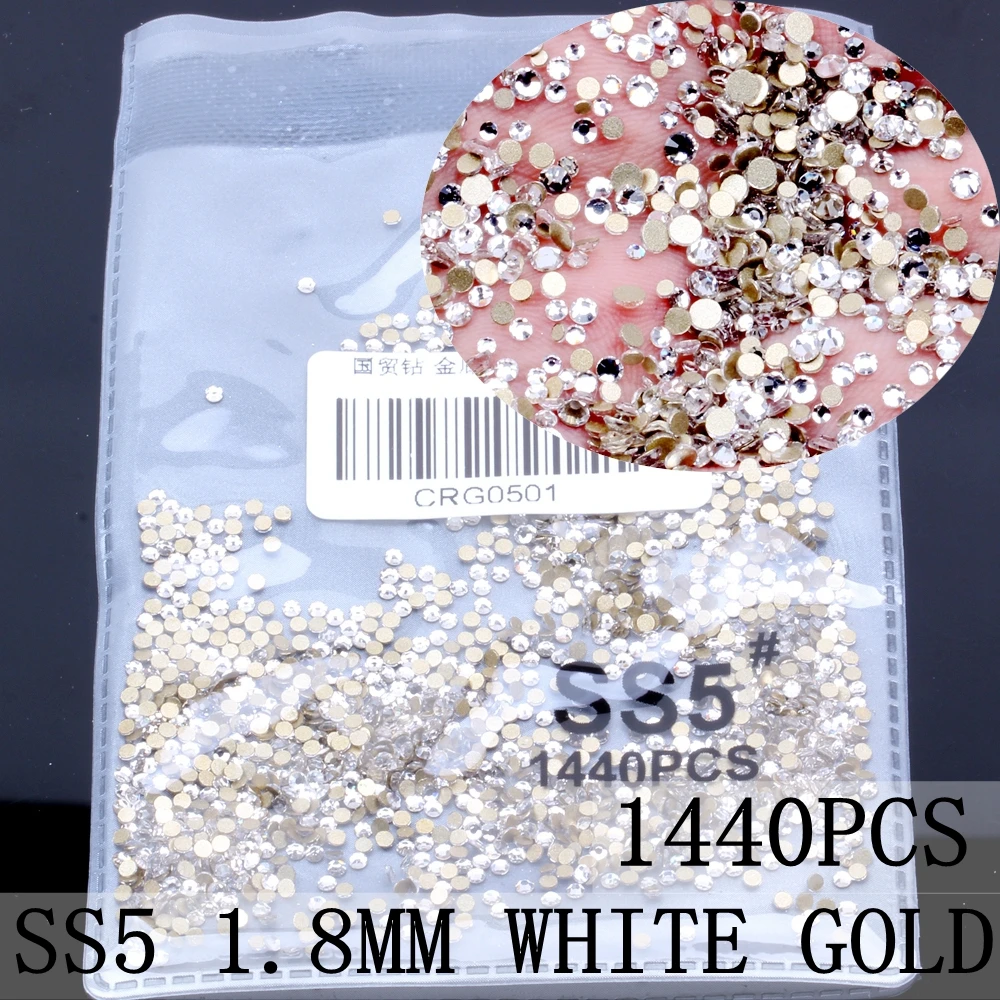 Crystal Gold s5 1440 Супер Блестящий SS3-SS8 хрустальные стразы с плоской задней стороной Стразы для ногтей 3D не горячей фиксации украшения для ногтей Сделай сам стеклянный маникюр - Цвет: Crystal Gold s5 1440