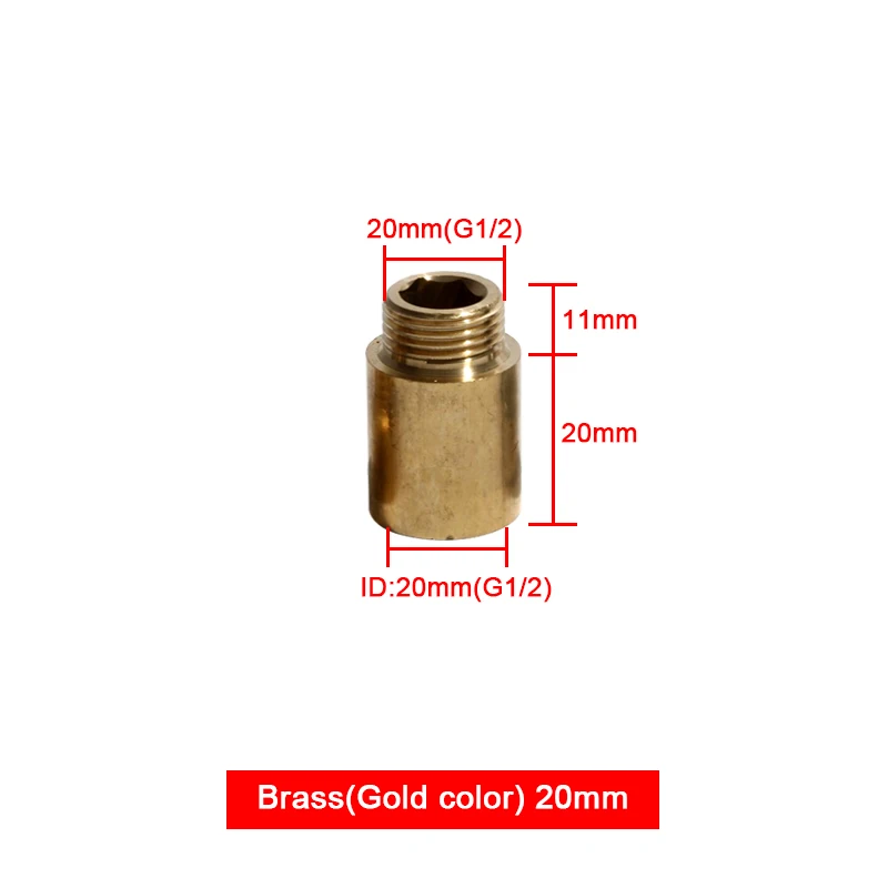 Gold brass 20mm Удлинительный фитинг 20 мм Наружная резьба 1/2 ''соединение водопроводных труб фитинг 10/15/20/30/40/50 мм удлинить латунный фитинг - Цвет: Gold brass 20mm