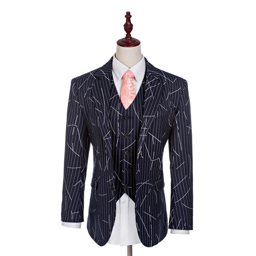 Полосатые тканевые смокинги для жениха новый дизайн костюм Свадебный на заказ