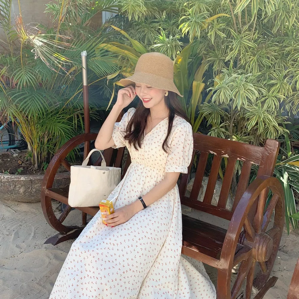 Женское платье с коротким рукавом повседневное пляжное А силуэта цветочным