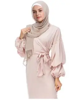 Buytiz ОАЭ креп сетка мусульманский коричневый abaya макси Vestidos платье длинное кимоно Рамадан арабское платье с поясом женская мусульманская одежда халаты - Цвет: Pink