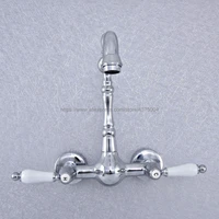 bathroom polished chrome wall mounted type basin wash of cold hot water double style faucet round base nsf547