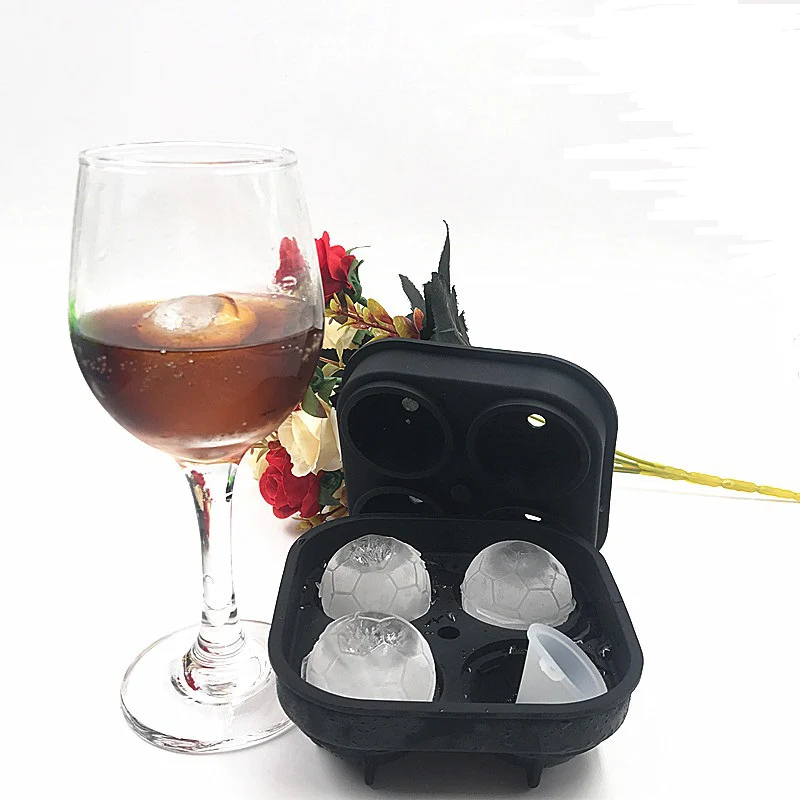Wind flower 1pc Cocktail Whiskey DIY Football Shape 3D Silicone Ice Cube Mold 4 Cavity Ball Maker Kitchen Bar Cream Tool | Дом и сад