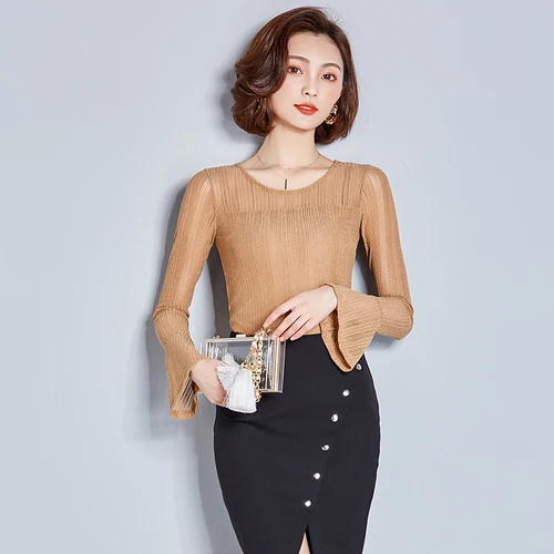 Женская ажурная блузка с длинным рукавом белый облегающий топ открытыми плечами