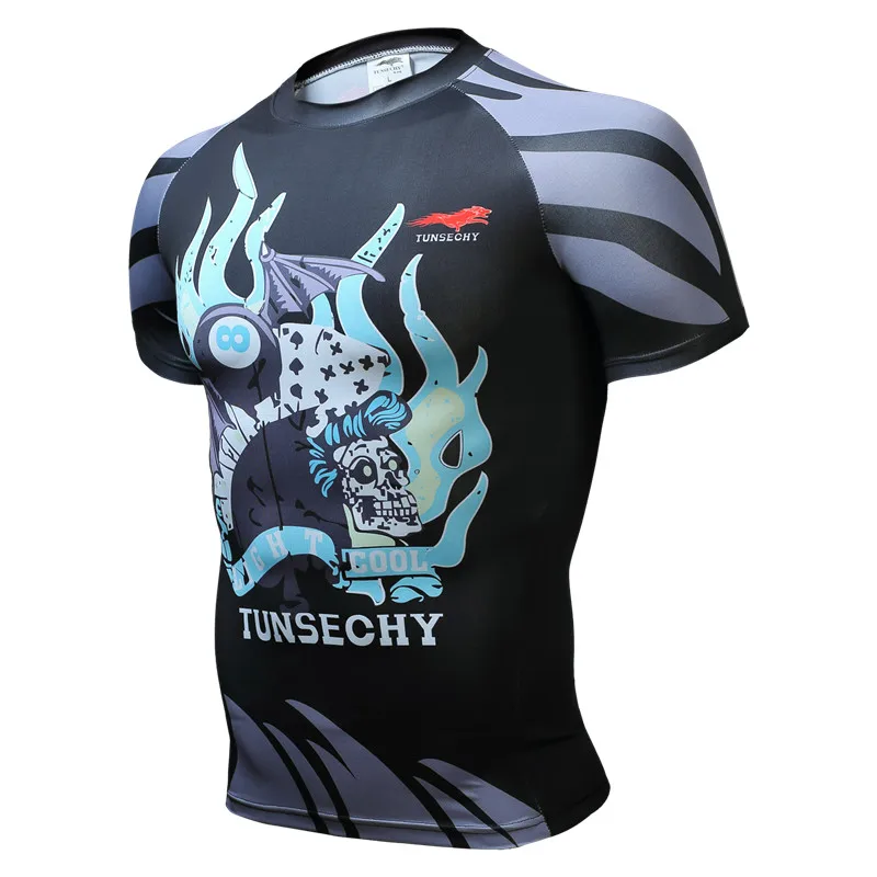 TUNSECHY brand men's short sleeve compression will base layer for weightlifting bodybuilding crime bikeing tight t-shirts dress | Спорт и