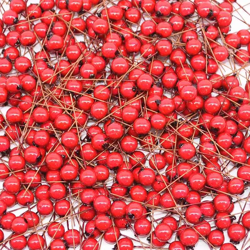 red 50 шт./лот маленький искусственный цветок фрукты тычинки красная вишня Рождество пластик жемчужные ягоды свадьба DIY Подарочная коробка Украшенные венки - Цвет: red