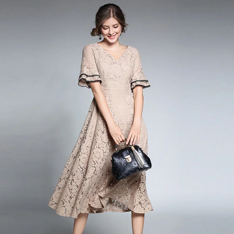 Три сезона уличная Fit and Flare ни лодыжки-Длина регулярные Империя v-образным вырезом