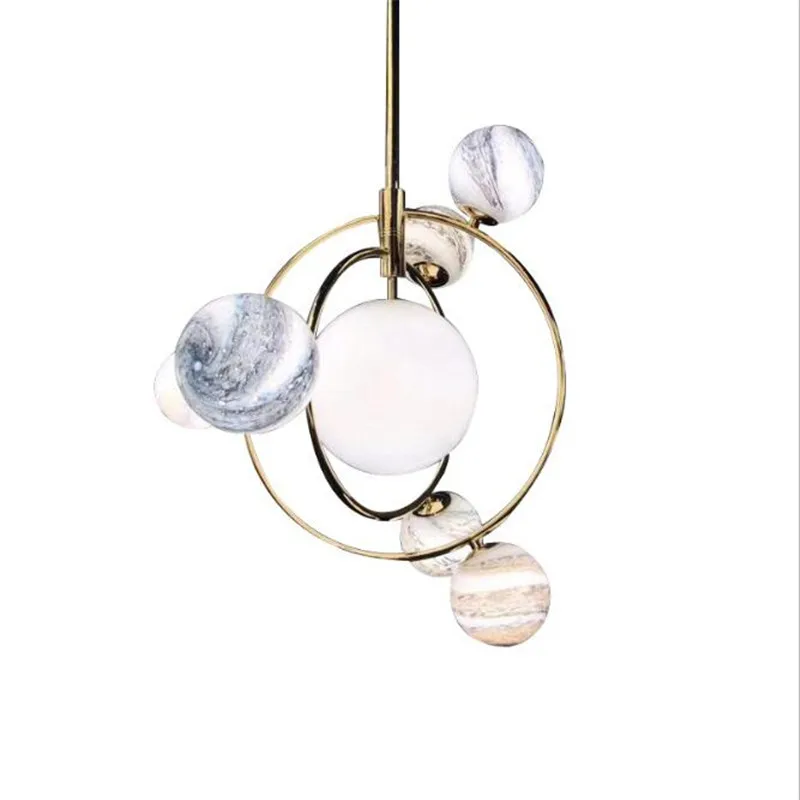 Post-modern Creative Planet Pendant Light for Foyer Bedroom Dining Room Iron Glass Ball 7/13 Heads Suspension Lamp 1813 | Лампы и