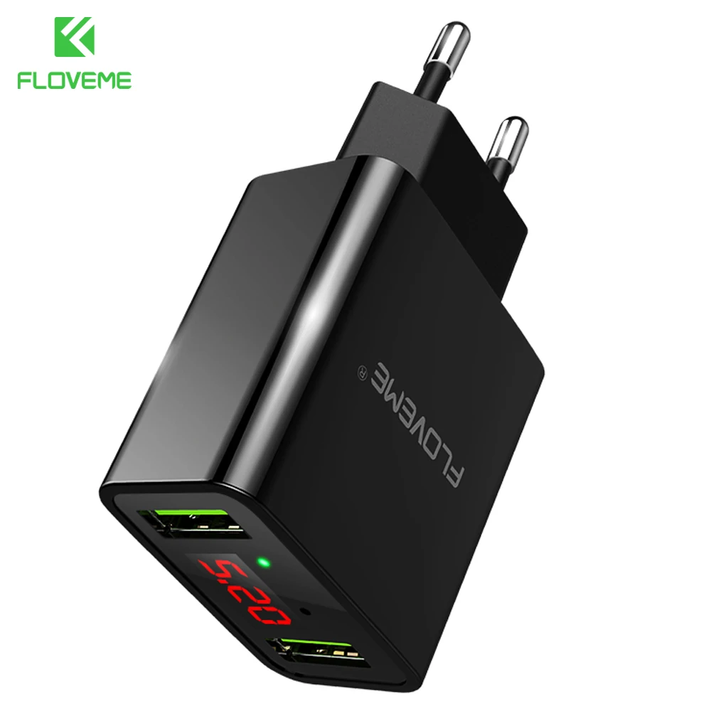 Зарядное устройство FLOVEME с двумя USB портами светодиодный цифровой адаптер для