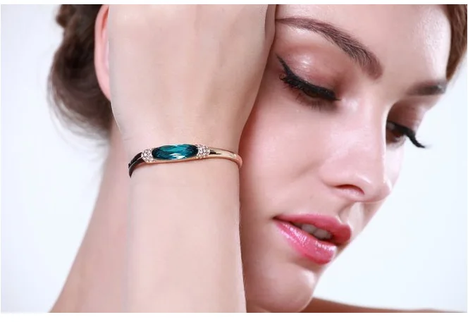 Элегантные браслеты с кристаллами Сваровски из белого золота кожаные манжеты